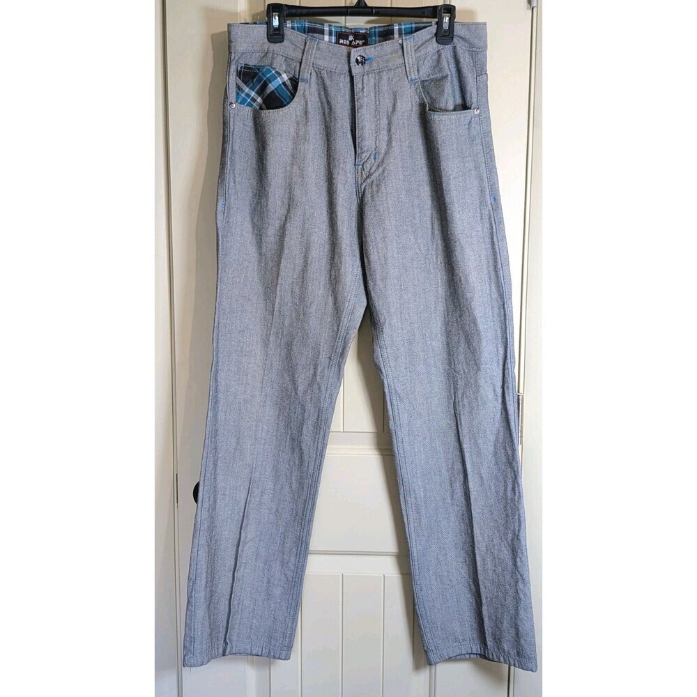 Vintage Red Ape Jeans Size 34 Plaid Accent Streetwear Y2K Baggy Wide Leg Grey